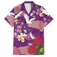 Hawaiian and Japanese Culture Together Hawaiian Shirt Purple Ohia Lehua Plumeria and Sakura Blooming - Polynesian Pride