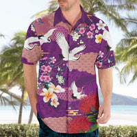 Hawaiian and Japanese Culture Together Hawaiian Shirt Purple Ohia Lehua Plumeria and Sakura Blooming - Polynesian Pride