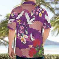 Hawaiian and Japanese Culture Together Hawaiian Shirt Purple Ohia Lehua Plumeria and Sakura Blooming - Polynesian Pride