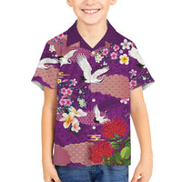 Hawaiian and Japanese Culture Together Hawaiian Shirt Purple Ohia Lehua Plumeria and Sakura Blooming - Polynesian Pride