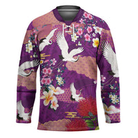 Hawaiian and Japanese Culture Together Hockey Jersey Purple Ohia Lehua Plumeria and Sakura Blooming - Polynesian Pride