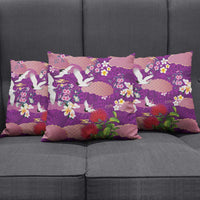 Hawaiian and Japanese Culture Together Pillow Cover Purple Ohia Lehua Plumeria and Sakura Blooming - Polynesian Pride