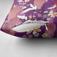 Hawaiian and Japanese Culture Together Pillow Cover Purple Ohia Lehua Plumeria and Sakura Blooming - Polynesian Pride