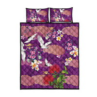 Hawaiian and Japanese Culture Together Quilt Bed Set Purple Ohia Lehua Plumeria and Sakura Blooming - Polynesian Pride