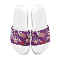 Hawaiian and Japanese Culture Together Slide Sandals Purple Ohia Lehua Plumeria and Sakura Blooming - Polynesian Pride