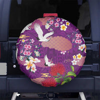 Hawaiian and Japanese Culture Together Spare Tire Cover Purple Ohia Lehua Plumeria and Sakura Blooming - Polynesian Pride