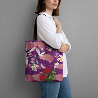 Hawaiian and Japanese Culture Together Tote Bag Purple Ohia Lehua Plumeria and Sakura Blooming - Polynesian Pride