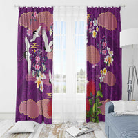 Hawaiian and Japanese Culture Together Window Curtain Purple Ohia Lehua Plumeria and Sakura Blooming - Polynesian Pride
