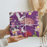Hawaiian and Japanese Culture Together Wrapping Paper Purple Ohia Lehua Plumeria and Sakura Blooming - Polynesian Pride