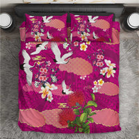 Hawaiian and Japanese Culture Together Bedding Set Pink Ohia Lehua Plumeria and Sakura Blooming - Polynesian Pride