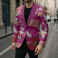 Hawaiian and Japanese Culture Together Blazer Pink Ohia Lehua Plumeria and Sakura Blooming - Polynesian Pride