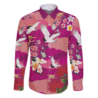Hawaiian and Japanese Culture Together Family Matching Long Sleeve Bodycon Dress and Hawaiian Shirt Pink Ohia Lehua Plumeria and Sakura Blooming - Polynesian Pride