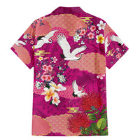 Hawaiian and Japanese Culture Together Family Matching Mermaid Dress and Hawaiian Shirt Pink Ohia Lehua Plumeria and Sakura Blooming - Polynesian Pride