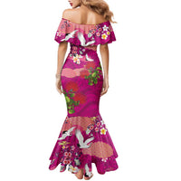 Hawaiian and Japanese Culture Together Family Matching Mermaid Dress and Hawaiian Shirt Pink Ohia Lehua Plumeria and Sakura Blooming - Polynesian Pride