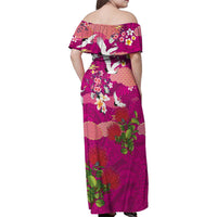 Hawaiian and Japanese Culture Together Family Matching Off Shoulder Maxi Dress and Hawaiian Shirt Pink Ohia Lehua Plumeria and Sakura Blooming - Polynesian Pride