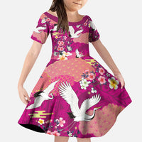 Hawaiian and Japanese Culture Together Family Matching Off Shoulder Short Dress and Hawaiian Shirt Pink Ohia Lehua Plumeria and Sakura Blooming - Polynesian Pride