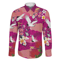 Hawaiian and Japanese Culture Together Family Matching Summer Maxi Dress and Hawaiian Shirt Pink Ohia Lehua Plumeria and Sakura Blooming - Polynesian Pride