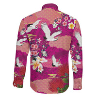 Hawaiian and Japanese Culture Together Family Matching Summer Maxi Dress and Hawaiian Shirt Pink Ohia Lehua Plumeria and Sakura Blooming - Polynesian Pride