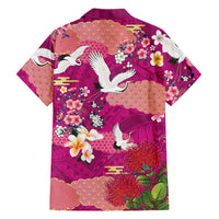 Hawaiian and Japanese Culture Together Family Matching Tank Maxi Dress and Hawaiian Shirt Pink Ohia Lehua Plumeria and Sakura Blooming - Polynesian Pride