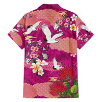 Hawaiian and Japanese Culture Together Family Matching Tank Maxi Dress and Hawaiian Shirt Pink Ohia Lehua Plumeria and Sakura Blooming - Polynesian Pride