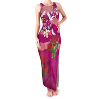 Hawaiian and Japanese Culture Together Family Matching Tank Maxi Dress and Hawaiian Shirt Pink Ohia Lehua Plumeria and Sakura Blooming - Polynesian Pride