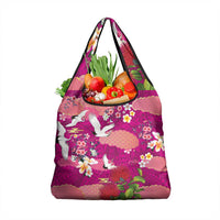 Hawaiian and Japanese Culture Together Grocery Bag Pink Ohia Lehua Plumeria and Sakura Blooming - Polynesian Pride