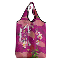 Hawaiian and Japanese Culture Together Grocery Bag Pink Ohia Lehua Plumeria and Sakura Blooming - Polynesian Pride