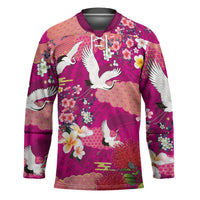 Hawaiian and Japanese Culture Together Hockey Jersey Pink Ohia Lehua Plumeria and Sakura Blooming - Polynesian Pride