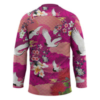 Hawaiian and Japanese Culture Together Hockey Jersey Pink Ohia Lehua Plumeria and Sakura Blooming - Polynesian Pride