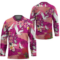 Hawaiian and Japanese Culture Together Hockey Jersey Pink Ohia Lehua Plumeria and Sakura Blooming - Polynesian Pride