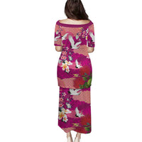 Hawaiian and Japanese Culture Together Puletasi Pink Ohia Lehua Plumeria and Sakura Blooming - Polynesian Pride