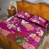 Hawaiian and Japanese Culture Together Quilt Bed Set Pink Ohia Lehua Plumeria and Sakura Blooming - Polynesian Pride