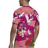 Hawaiian and Japanese Culture Together Rugby Jersey Pink Ohia Lehua Plumeria and Sakura Blooming - Polynesian Pride