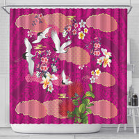 Hawaiian and Japanese Culture Together Shower Curtain Pink Ohia Lehua Plumeria and Sakura Blooming - Polynesian Pride
