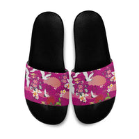 Hawaiian and Japanese Culture Together Slide Sandals Pink Ohia Lehua Plumeria and Sakura Blooming - Polynesian Pride