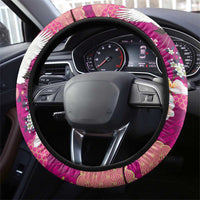 Hawaiian and Japanese Culture Together Steering Wheel Cover Pink Ohia Lehua Plumeria and Sakura Blooming - Polynesian Pride