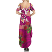 Hawaiian and Japanese Culture Together Summer Maxi Dress Pink Ohia Lehua Plumeria and Sakura Blooming - Polynesian Pride