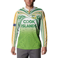 Custom Cook Islands Rugby League Button Sweatshirt Tatau Tribal Motifs-Light Green Color - Polynesian Pride