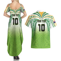Custom Cook Islands Rugby League Couples Matching Summer Maxi Dress and Hawaiian Shirt Tatau Tribal Motifs-Light Green Color - Polynesian Pride