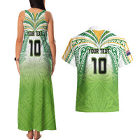 Custom Cook Islands Rugby League Couples Matching Tank Maxi Dress and Hawaiian Shirt Tatau Tribal Motifs-Light Green Color - Polynesian Pride