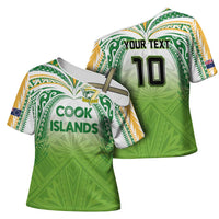 Custom Cook Islands Rugby League Cross Shoulder Shirt Tatau Tribal Motifs-Light Green Color - Polynesian Pride