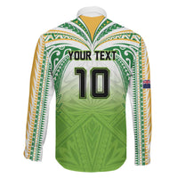Custom Cook Islands Rugby League Family Matching Off The Shoulder Long Sleeve Dress and Hawaiian Shirt Tatau Tribal Motifs-Light Green Color - Polynesian Pride