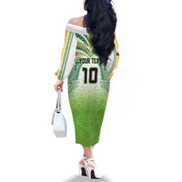Custom Cook Islands Rugby League Family Matching Off The Shoulder Long Sleeve Dress and Hawaiian Shirt Tatau Tribal Motifs-Light Green Color - Polynesian Pride