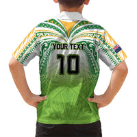 Custom Cook Islands Rugby League Family Matching Off Shoulder Short Dress and Hawaiian Shirt Tatau Tribal Motifs-Light Green Color - Polynesian Pride