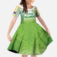 Custom Cook Islands Rugby League Family Matching Off Shoulder Short Dress and Hawaiian Shirt Tatau Tribal Motifs-Light Green Color - Polynesian Pride