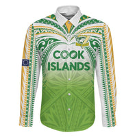 Custom Cook Islands Rugby League Family Matching Off Shoulder Short Dress and Hawaiian Shirt Tatau Tribal Motifs-Light Green Color - Polynesian Pride