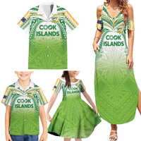 Custom Cook Islands Rugby League Family Matching Summer Maxi Dress and Hawaiian Shirt Tatau Tribal Motifs-Light Green Color - Polynesian Pride