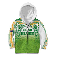 Custom Cook Islands Rugby League Kid Hoodie Tatau Tribal Motifs-Light Green Color - Polynesian Pride