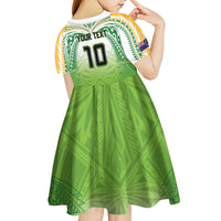 Custom Cook Islands Rugby League Kid Short Sleeve Dress Tatau Tribal Motifs-Light Green Color - Polynesian Pride