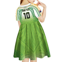 Custom Cook Islands Rugby League Kid Short Sleeve Dress Tatau Tribal Motifs-Light Green Color - Polynesian Pride